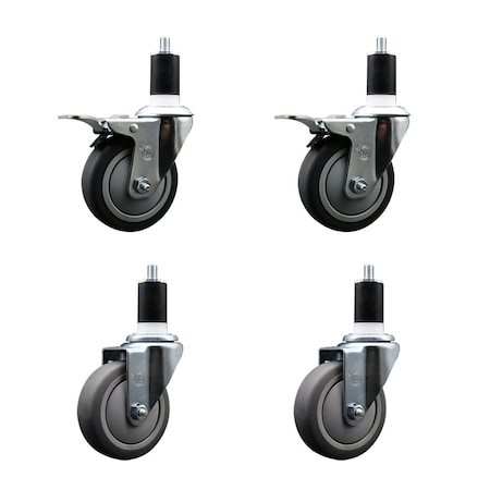 Service Caster 4'' Thermoplastic Rubber Swivel 1-1/2'' Expanding Stem Caster Set 2 Total Lock Brakes, 4PK SCC-EXTTL20S414-TPRB-2-S-2-112